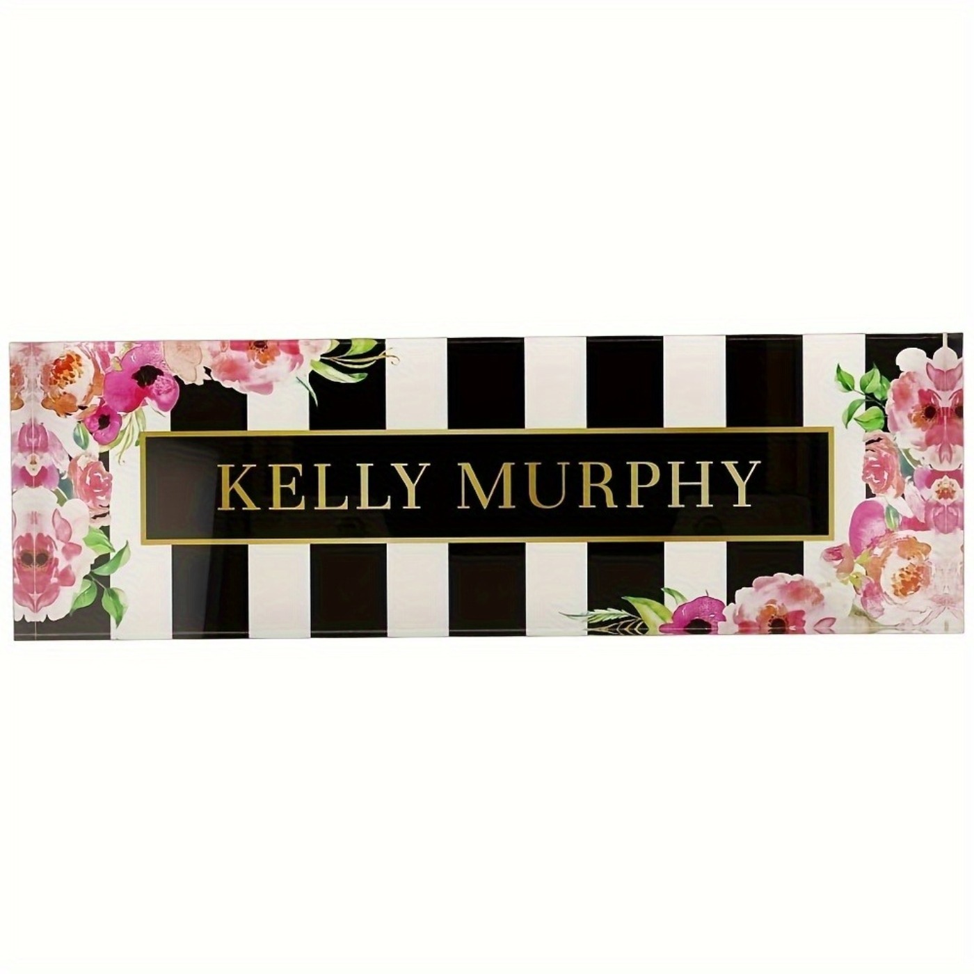 Desk Name Plate - 2D Flat Acrylic Nameplate, Floral &