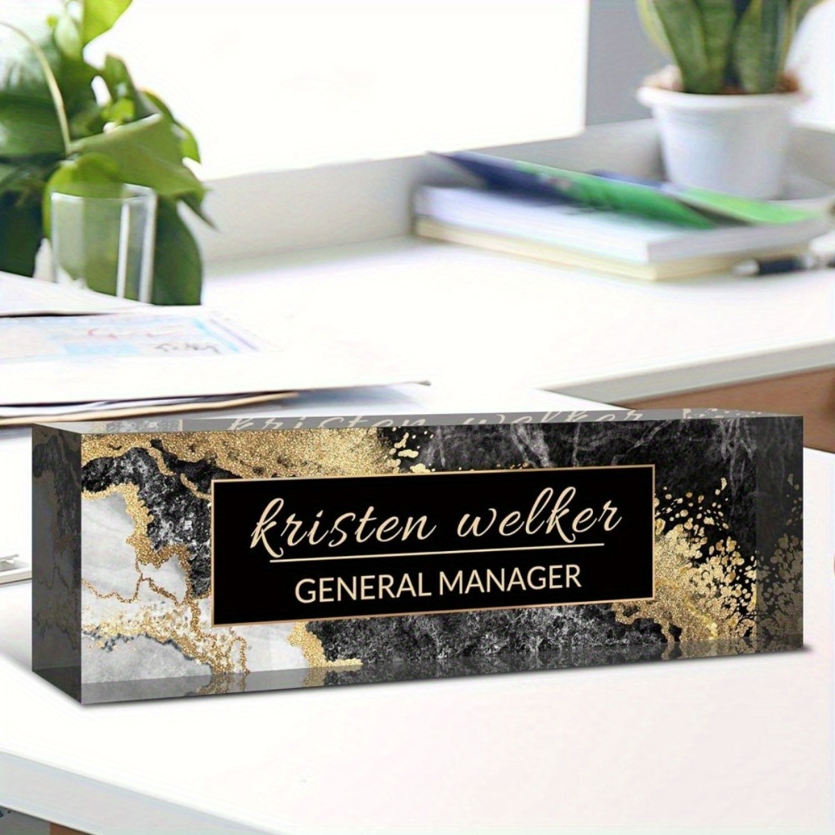 [2D Flat] Black Gold Marble Pe - огляд і ціна Desk Name Plate