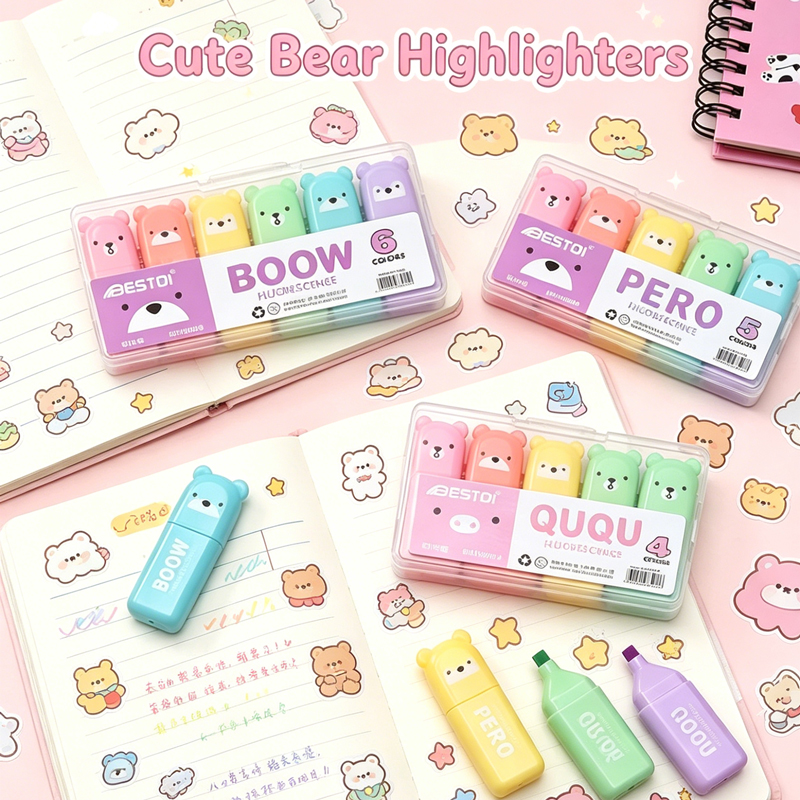 4/6/12 Pcs Kawaii Bear Highlig - огляд і ціна Highlighter Set Pastel