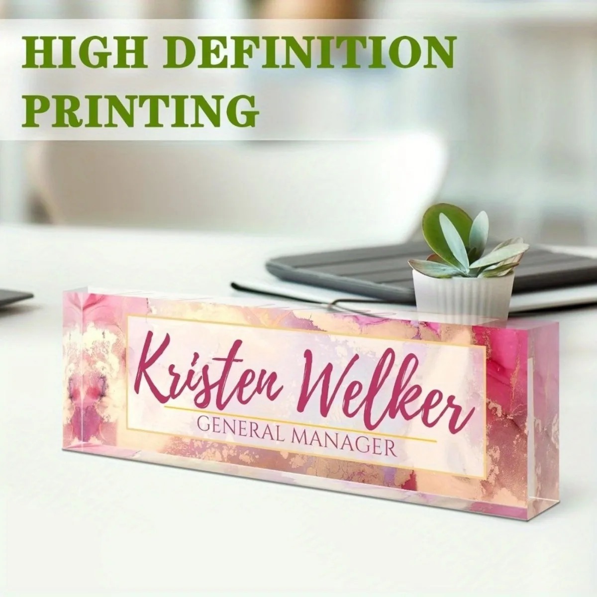 Custom 2D Flat Pink Floral Acr - огляд і ціна Desk Name Plate