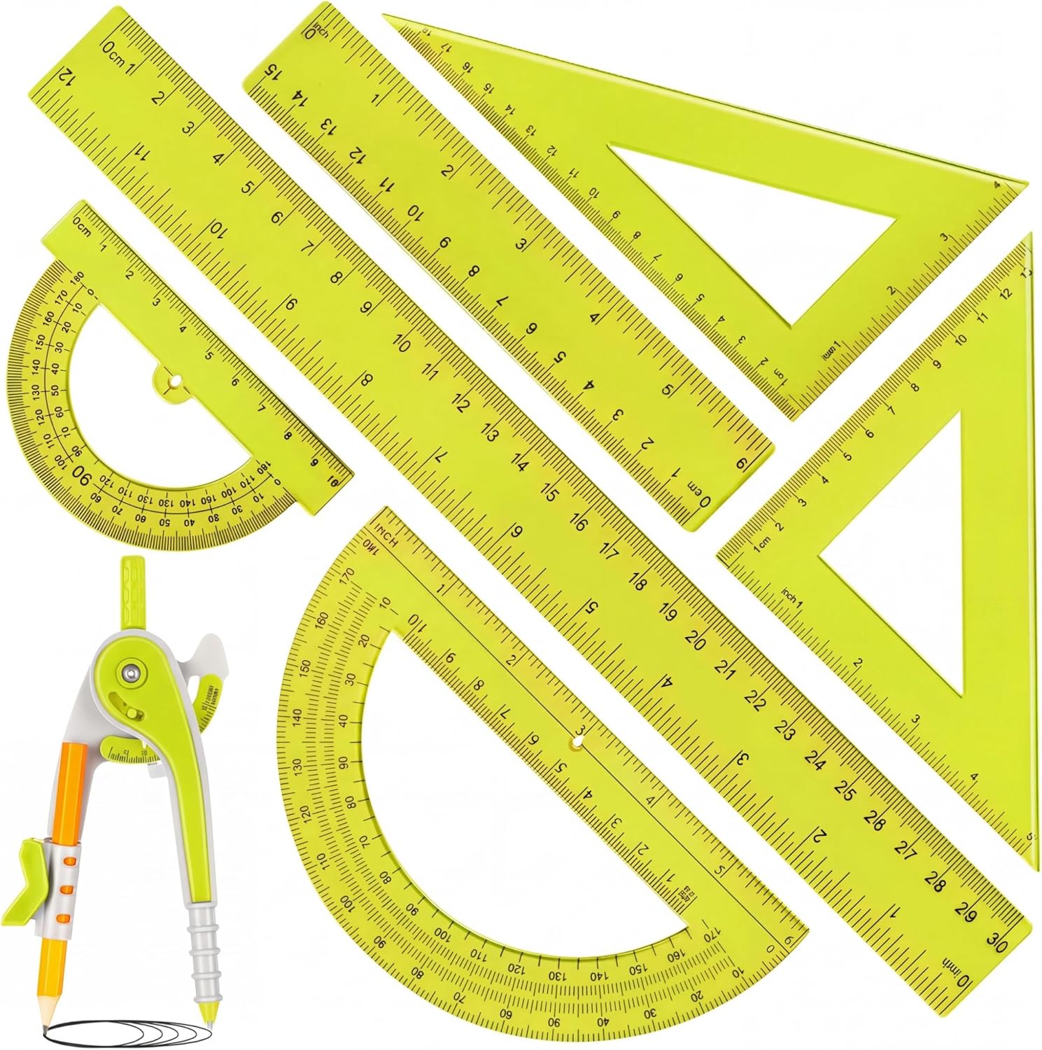 7 Pcs Geometry Math Set with C - огляд і ціна Ruler Set Transparent