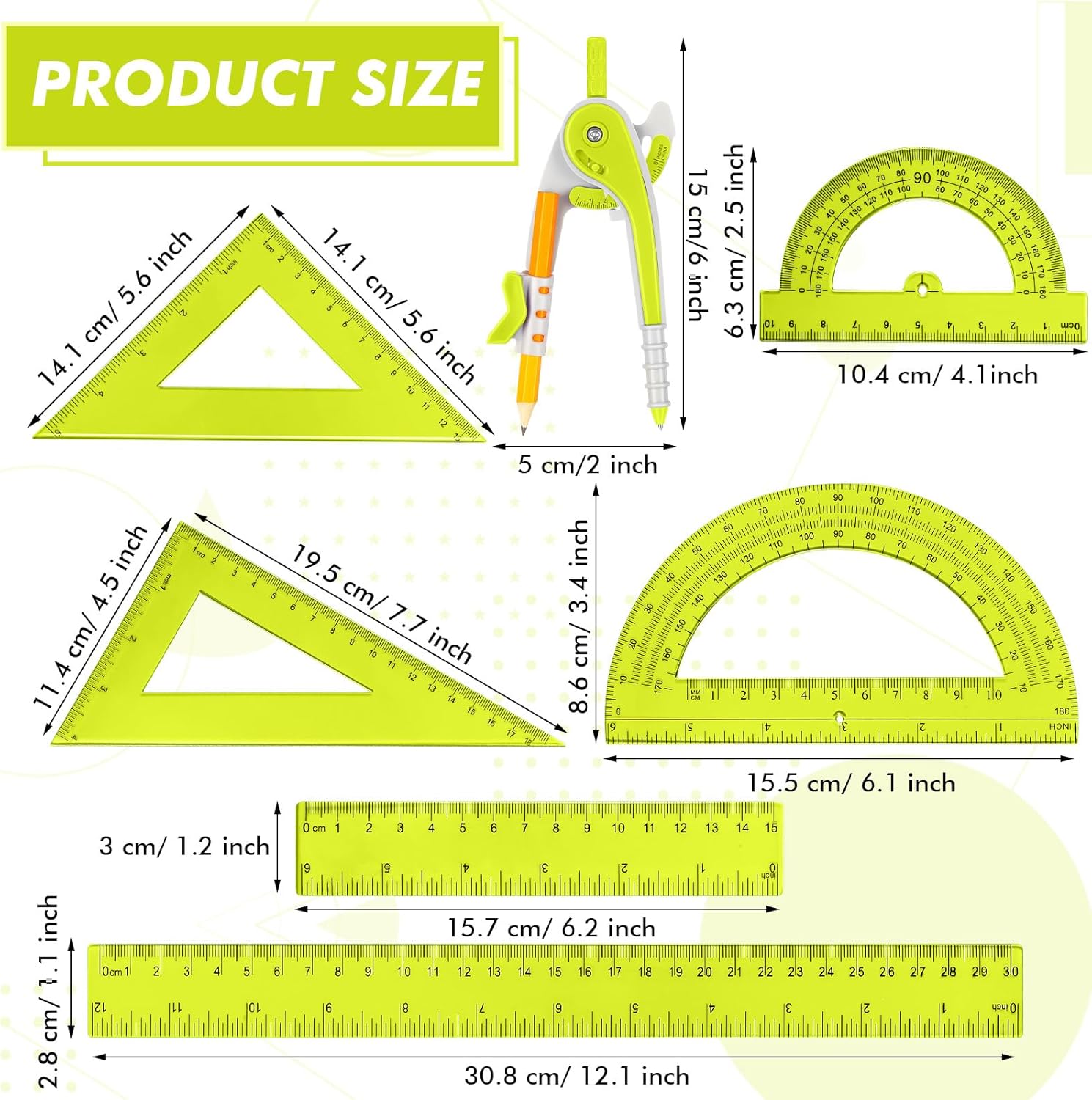 7 Pcs Geometry Math Set with C - огляд і ціна Ruler Set Transparent