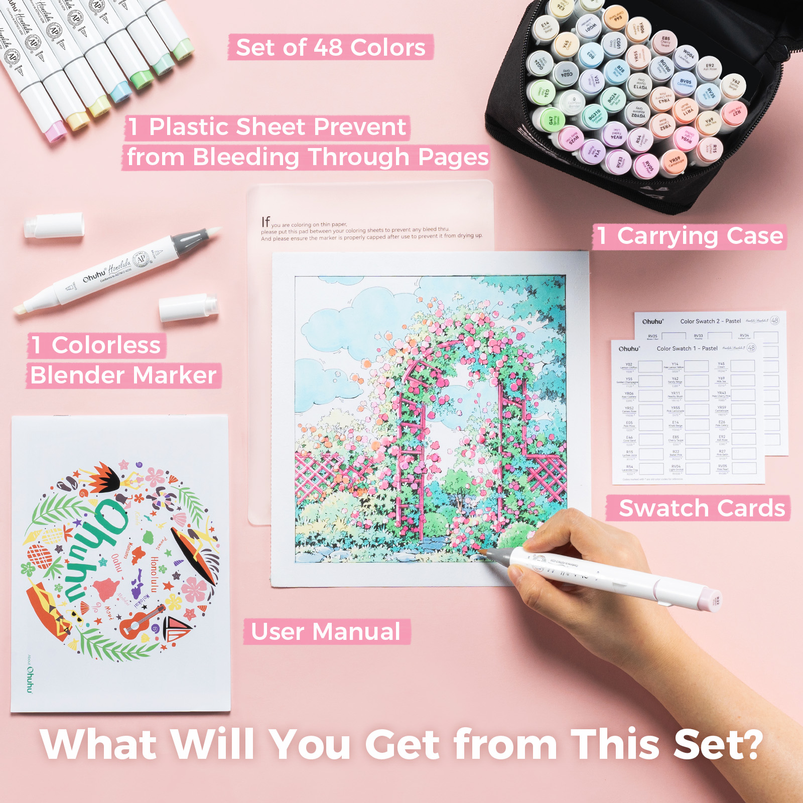 Ohuhu Honolulu 48 Pastel Color - огляд і ціна Highlighter Set Pastel