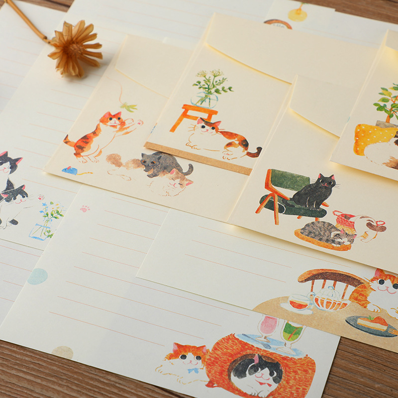 10Pcs Cartoon Cat Envelopes St - огляд і ціна Letter Envelope Kraft